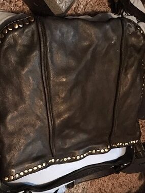 Black Studded Leather Crossbody Bag - Sleek Women's Shoulder Bag